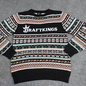 DraftKings  Sweater L Black Crew Neck Nordic Ugly Sweater